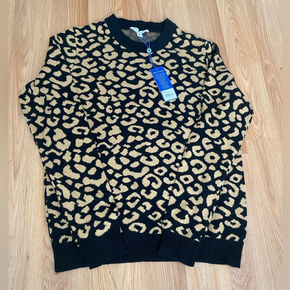 Popsugar Womens Black Leopard Animal Print Crewneck Long Sleeve Sweater Medium